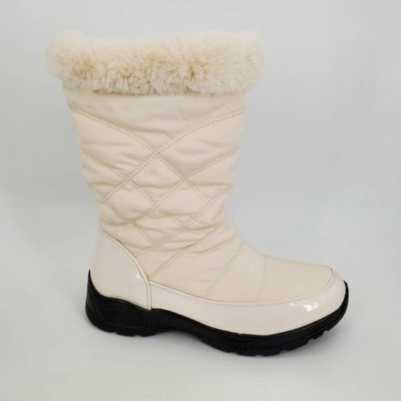 Easy Street Womens Cuddle Winter Boots Ivory Quilted Zipper Faux Fur Trim‎ 6.5 W - Picture 1 of 11